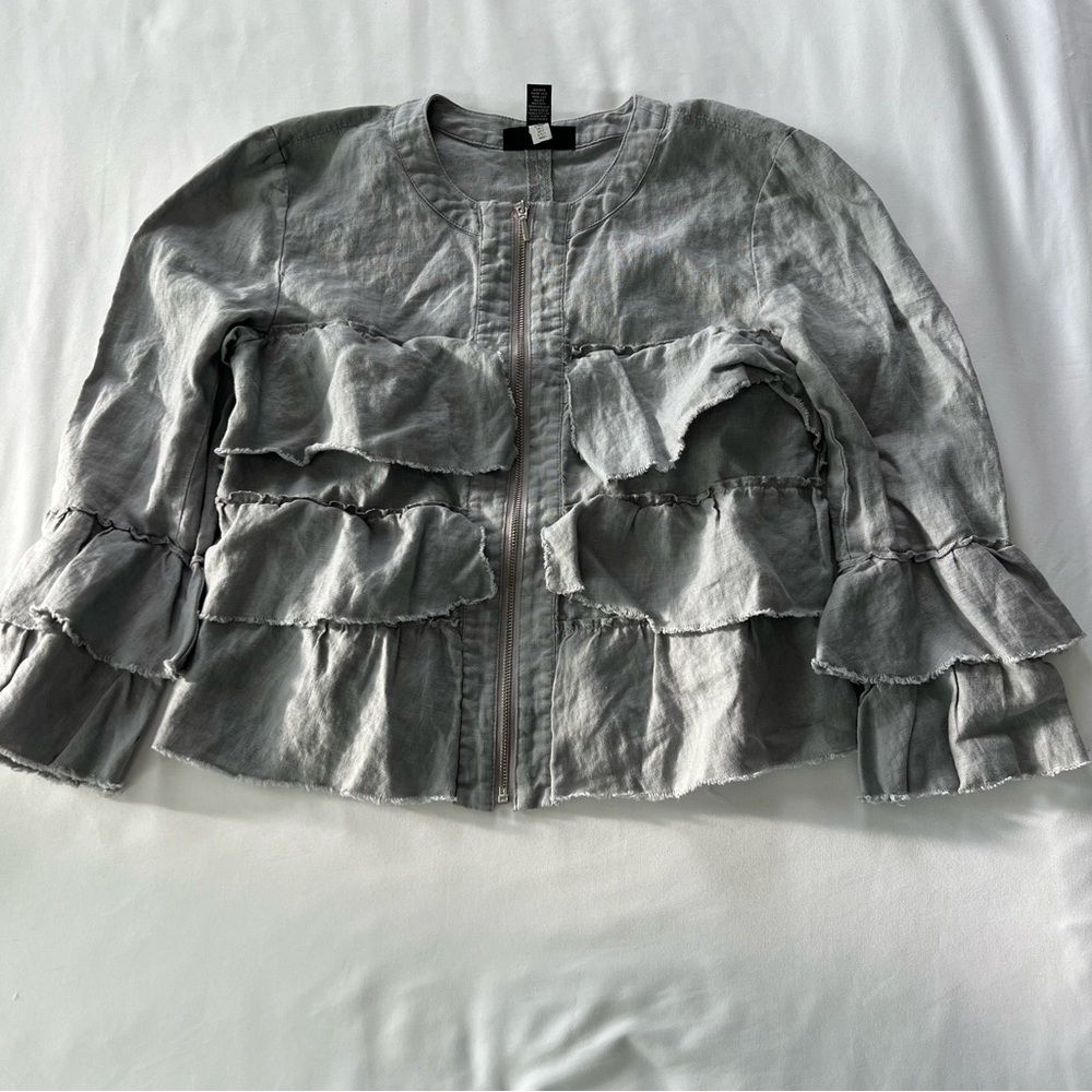 INC International Concepts Grey Linen Ruffle Jacket